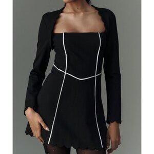 Maeve Anthropologie Square Neck Scalloped Hem Long Sleeve Mini Dress Size L